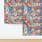 Vintage Retro Novelty Mail Stamps Letters Postage Eclectic Stamp Collection Red And Blue Writing Flowers Train Plane Birds Boats Unique Custom Removable Wallpaper by Spoonflower Peel & Stick Wallpaper 2FT Wide